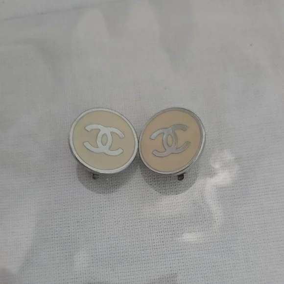 Authentic Chanel CC Silver Button Earrings - Picture 3 of 10
